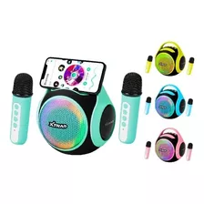 Caixa De Som Bluetooth Karaokê Com 2 Microfone 20w Colorida