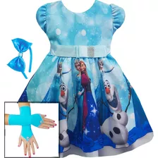 Vestido Fantasia Frozen Elsa Infantil Luvas E Tiara