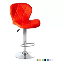 Silla De Bar Acolchada Con Respaldo Geométrico Taburete Color De La Estructura De La Silla Plateado Color Del Asiento Rojo