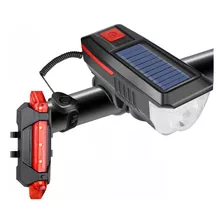 Farol Bike Led T6 Recarregável Usb/solar Buzina+ Sinalizador