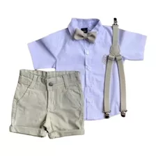Roupa Social Infantil Masculino Bermuda Camisa Susp Gravata