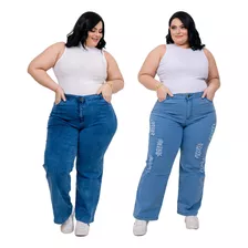 Kit 2 Calças Feminino Jeans Cintura Alta Plus Size Lycra