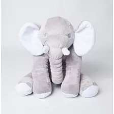 Almofada Elefante Pelúcia 60cm Macia Bebê Cinza Com Branco
