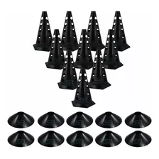 Kit 10 Cones Furado Demarcatório + 10 Pratos Agilidade Black