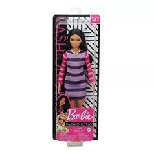 Barbie Fashionistas 147 Cabelo Longo Morena Vestido Listado