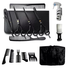 Kit 3 Tesouras Cabelo Profissionais Borrifador Capa Pentes Cor Black