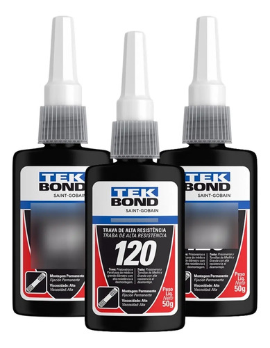 Kit 3 Cola Trava Parafuso Tekbond 120 50g Alto Torque Verm Vermelho