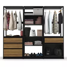 Closet Modular Verona Com 3 Peças Preto Com Cinamomo Batrol Cor Preto Fosco Com Cinamomo