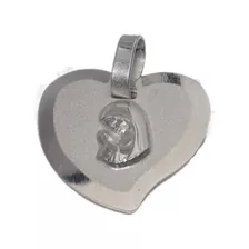 Dije Plata 925 Medalla Corazon Con Virgen Niña Relieve 21 Mm