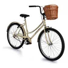 Bicicleta Feminina Aro 26 Cesta Vime Retrô Vintage Paralamas