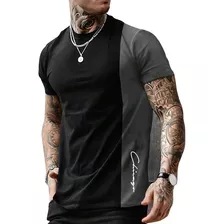 Playera Hombre Manga Corta Negra Camisetas Lycra Estampado