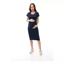 Vestido Midi De Manga Curta Com Abertura Para Amamentação