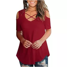 Las Mujeres Blusa Hombro Fuera De Cuello En V De Manga Corta