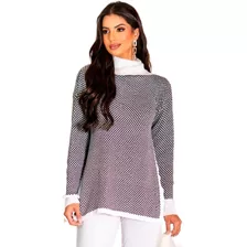 Sueter Feminino Quadriculado Moda Trico Xadrez Inverno Modal