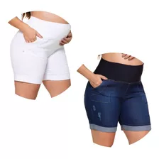 Kit 2 Bermudas Feminina Gestante Cós Anatômico Conforável