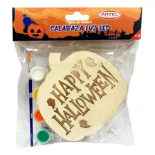 Figura Madera Calabaza Luz Led Halloween