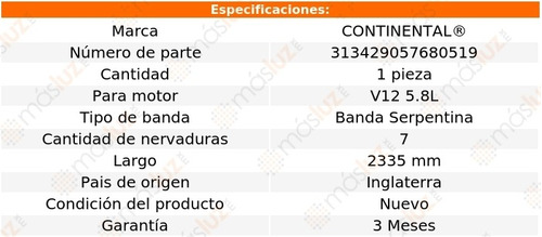 Banda 2335 Mm Acc S600 V12 5.8l 01/02 Continental Foto 5