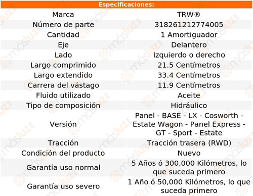 1- Amortiguador Hidrulico Delantero Izq/der Vega 72/77 Trw Foto 2