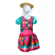 Vestido Festa Junina Caipira Colorido Infantil Com Chapéu