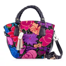 Bolso De Piel Con Telar Artesanal Angelozano Bolsa Para Dama Color Negro Diseño De La Tela Citlali Flores