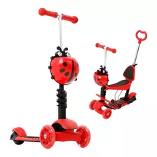 Patinete Infantil 3 Rodas Joaninha Vermelho 2 Em 1 Dm Toys