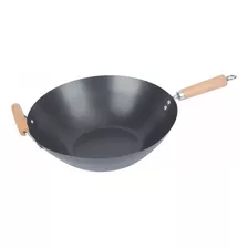 Wok Antiadherente Cuori Carbone Mango Y Asa De Madera 35 Cm Color Negro