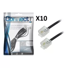 Kit X10 Cabo Telefone Liso Rj11 2 Metros Preto Connect Pro