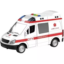 Mini Veículo Ambulância Resgate - Com Luz E Som - Shiny Toys Cor Branco E Vermelho