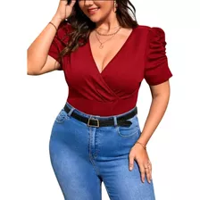 Blusa Polera Cruzada En Busto Manga Corta Plus Size B008