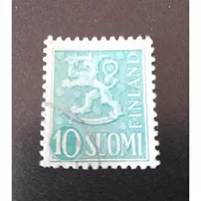 Sello Postal Finlandia - Escudo Nacional 1955 Verde Azulado