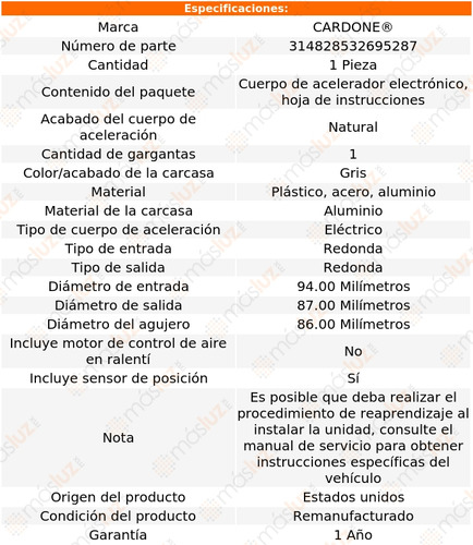 (1) Cuerpo Aceleracin Suburban 3500hd V8 6.0l 16/19 Cardone Foto 5