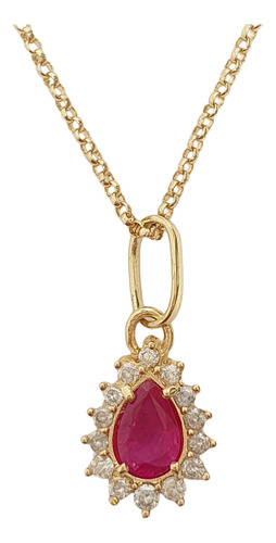 Pingente Gota Rubi 0,25ct E Diamantes Em Ouro 18k 750 Amarelo