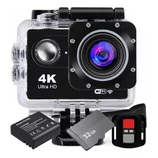 Kit Câmera Esportiva Sport 4k Prova D'água + 32gb + Bateria