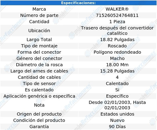 Sensor Oxgeno Tras Dcc Xg350 V6 3.5l 02-05 Walker Foto 6