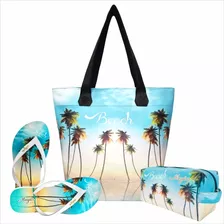 Kit Moda Praia Azul-bolsa, Necessaire E Chinelo B082- Magicc