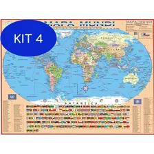 Kit 4 Mapa Mundi Atualizado - Politico Escolar