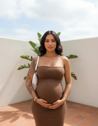 Vestido Midi Gestante Tomara Que Caia Anarruga Confortável