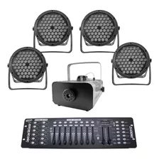 Kit 4 Par Led 3 Em 1 + Máq. De Fumaça 2000w + Mesa Dmx 512