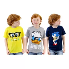  Kit 12 Camisetas Infantil Personagens 100% Algodão