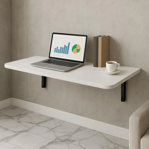 Mesa Suspensa Dobrável De Parede Moderna Branca Branco E Mel