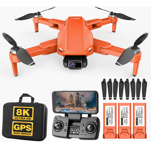 Mini Drone Axnen L900 Pro Se Con Cámara 8k Naranja 5ghz 3 Baterías