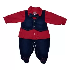 Macacao Bebe Menino Jeans Vermelho