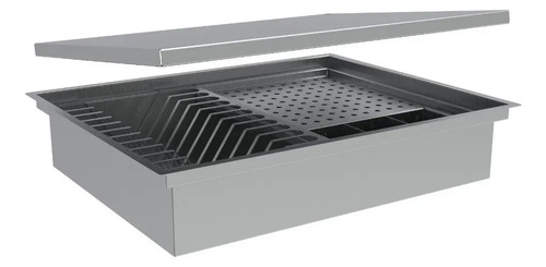 Escorredor Embutido Calha Inox Úmida 50x40 C/ Tampa Cinza