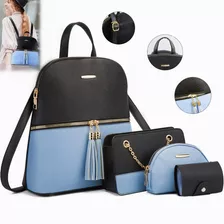 Mochilas Bolsas De Cuero Damas De Moda Conjunto De 4 Piezas