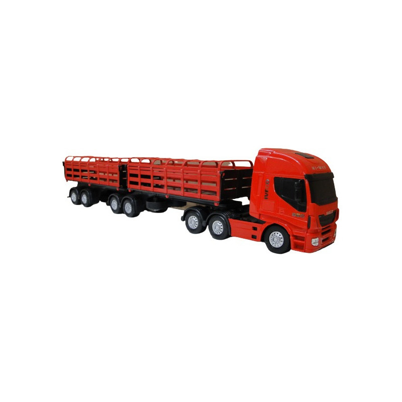 Carreta Bitrem Scania Bau de Madeira Brinquedo Cocacola 7 Eixo 1,25m