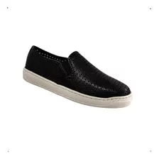 Tenis Casual Slip On Couro Giulia Domna Elastico Vazado0107