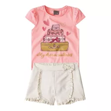 Conjunto Blusa E Short Infantil Menina Mundi Rosa