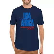 Camiseta Usa For Africa Plus Size 100% Algodão Azul Marinho