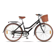 Bicicleta Paseo Aurora Paseo Vita - Retro R26 6v Frenos Caliper Cambio Shimano Tourney Index Color Negro Con Pie De Apoyo 