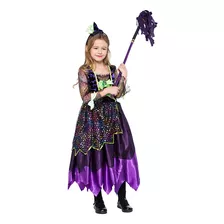 Fantasia Vestido De Bruxa Roxo Infantil Para Festa Halloween